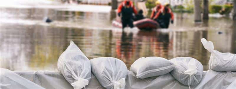 Flood bags barricading waters