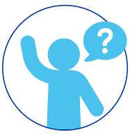 Outline of man waving and question mark thought bubble