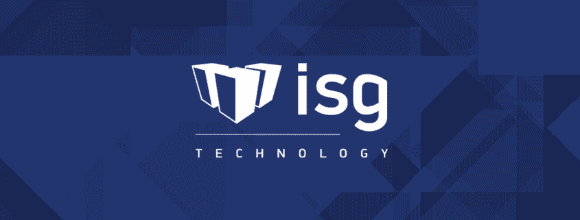 ISG technology logo on blue triangle background