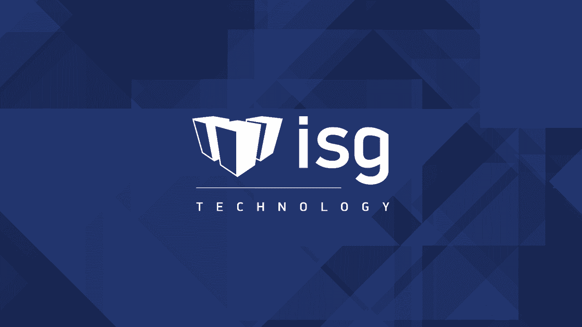 ISG technology logo on blue triangle background