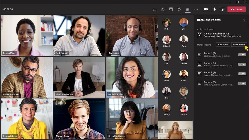 Microsoft Teams video conference meeting in breakout rooms
