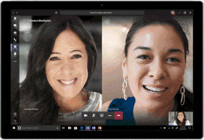 Screenshot of three remote workers communicating through Microsoft Teams video conferencing