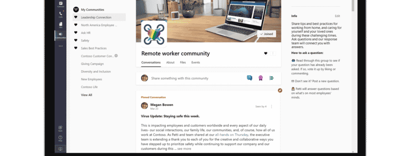 laptop showing view of Microsoft Teams communities