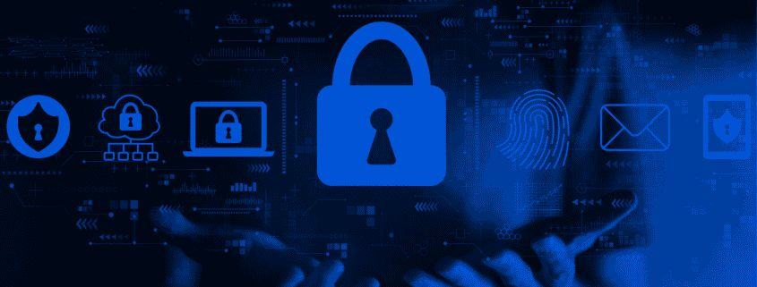 blue lock icon on dark background symbolizing cybersecurity