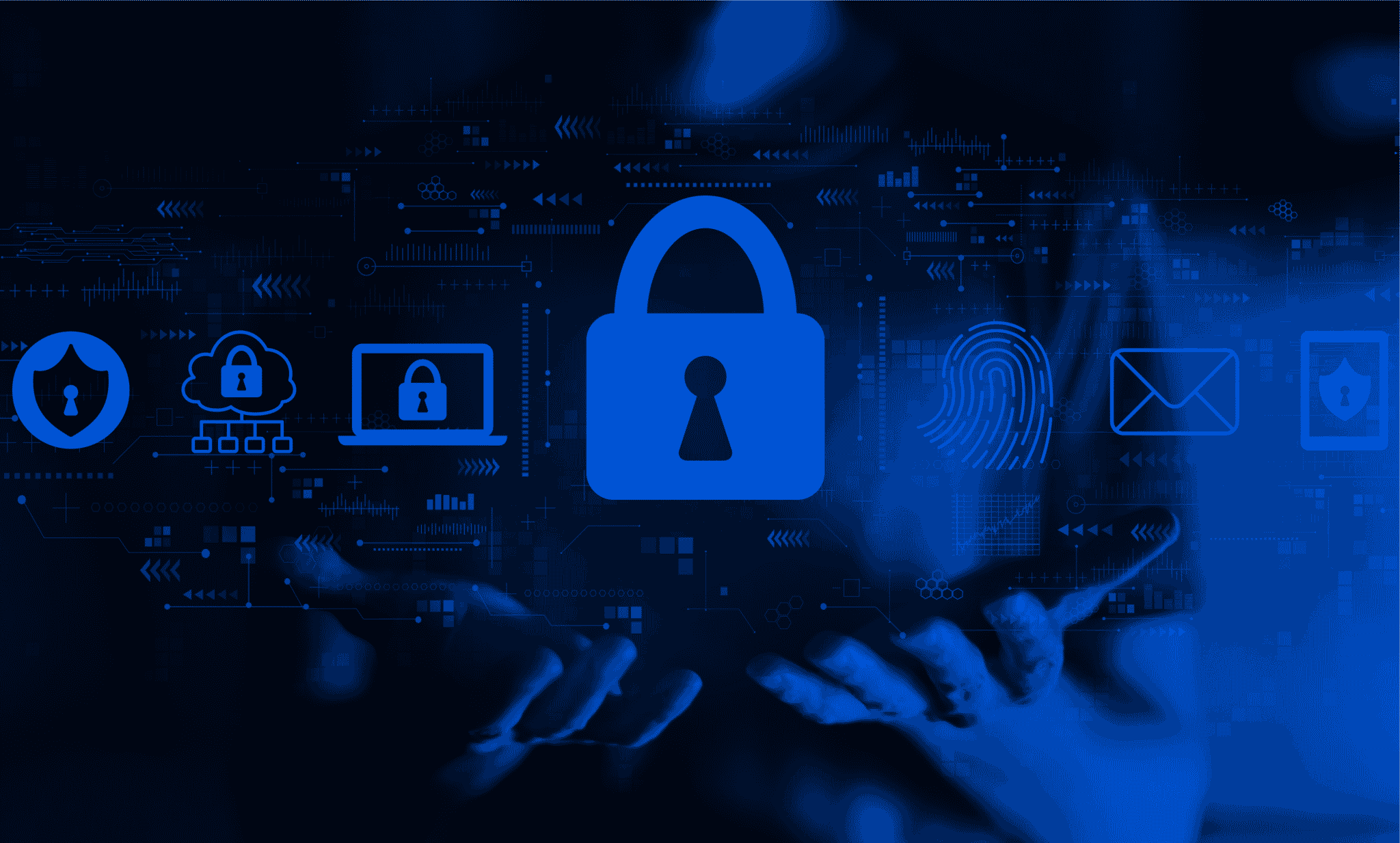 blue lock icon on dark background symbolizing cybersecurity